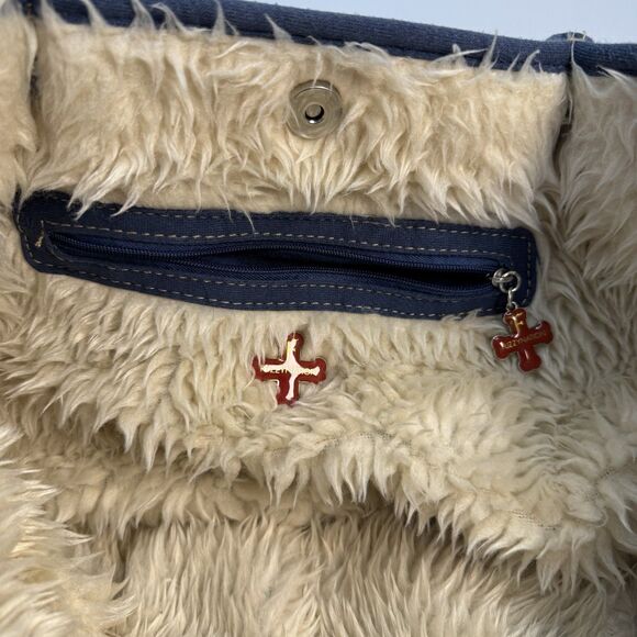 Fuzzy Nation Yorkie Dog Print Tote Bag Denim Blue Casual Handbag - Picture 8 of 14